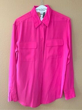 SALE Equipment 100% Silk - Fuchsia / Hot Pink Button Down